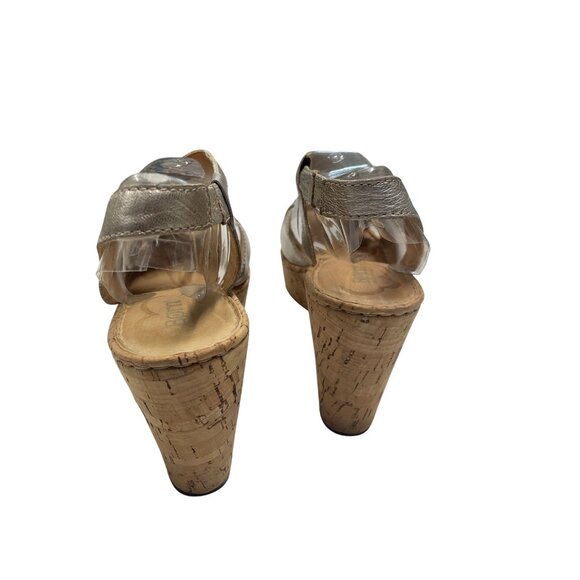 Born Venetia Metallic Wedge Sandals With Cork Heel & Open Toe Womens Size 9 - Picture 4 of 7